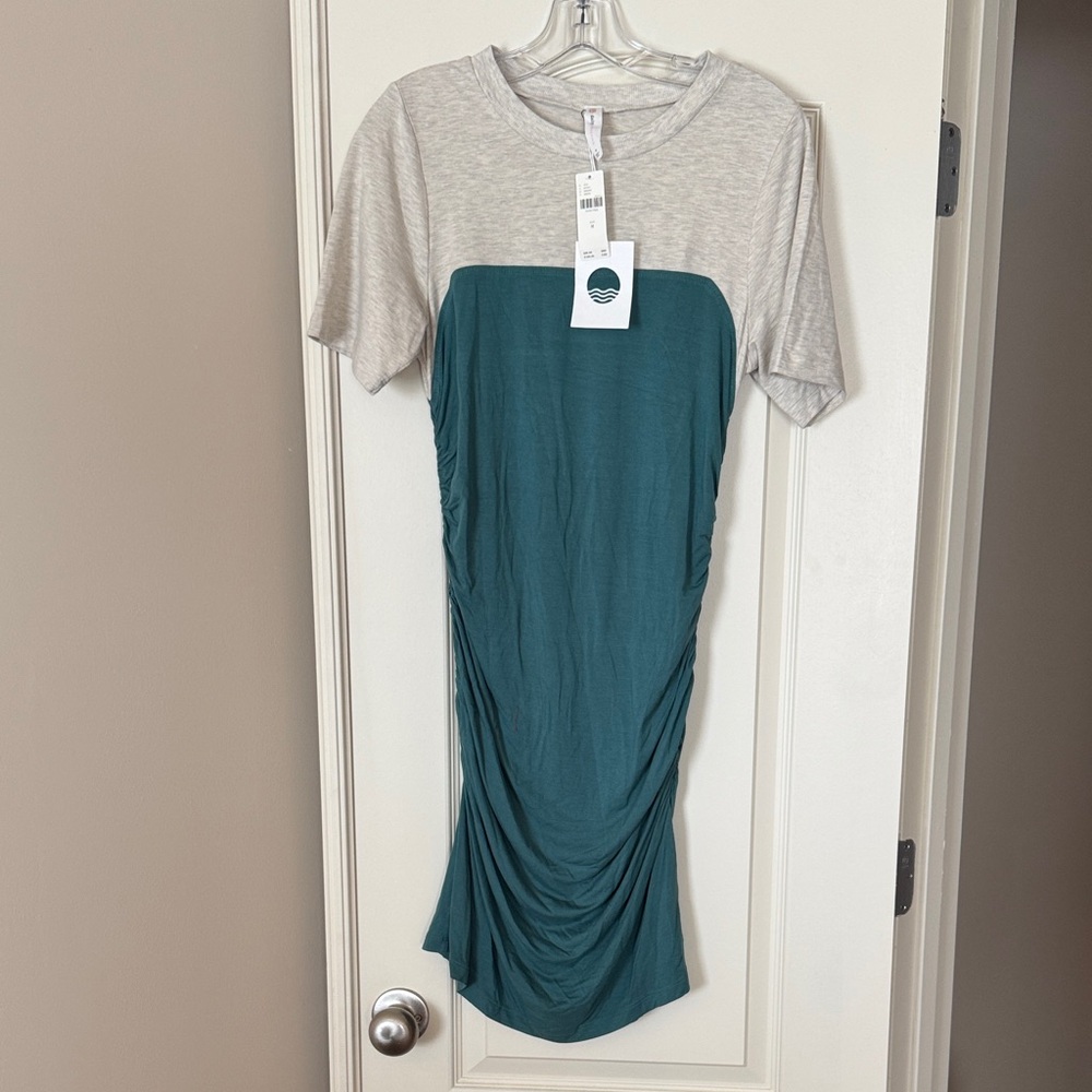 Two-Tone Teal and Light Gray Ruched Midi Dress New with tags